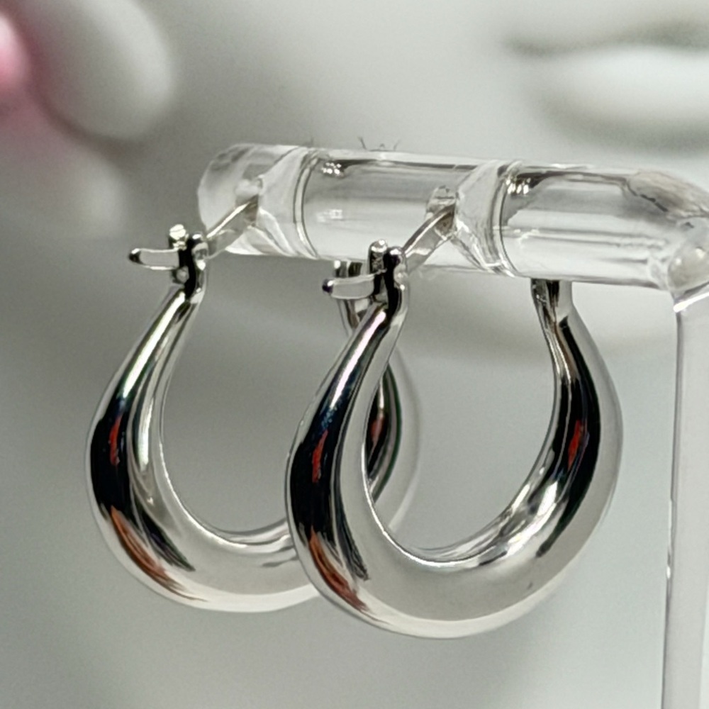 Polished 925 Sterling Silver stamped ,  Hoop Earrings - Sleek Women's Jewelry